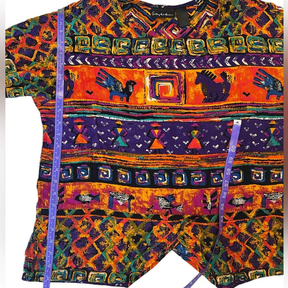 Anthony Mark Hankins Art to Wear Boho Novelty Tribal Print Colorful Artsy Blouse - Picture 8 of 10